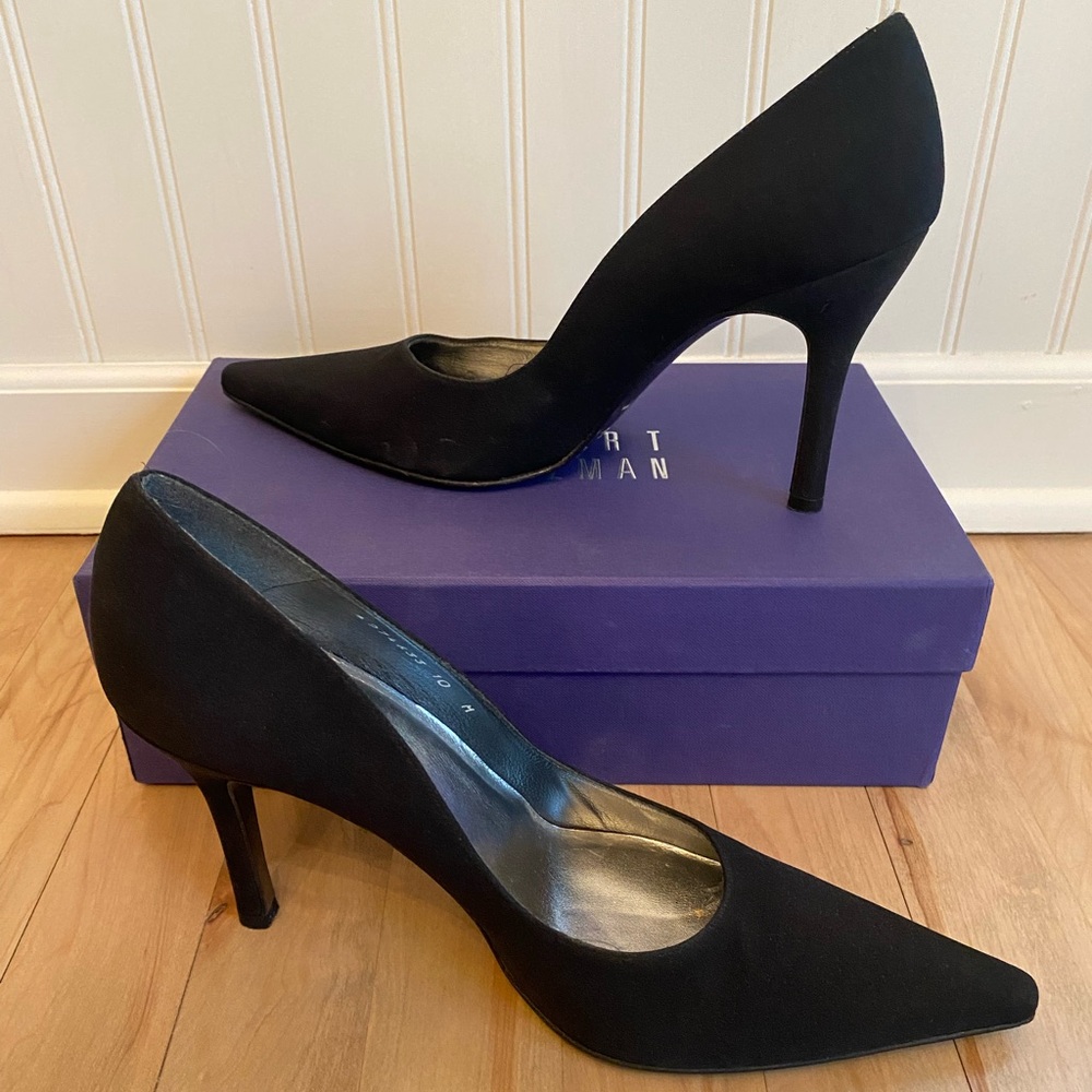 Stuart Weitzman Black Suede Pointed-Toe Heels